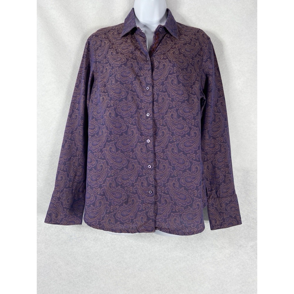 Robert Graham Shirt Women's Large Purple Button Up Long Sleeve Paisley Cotton